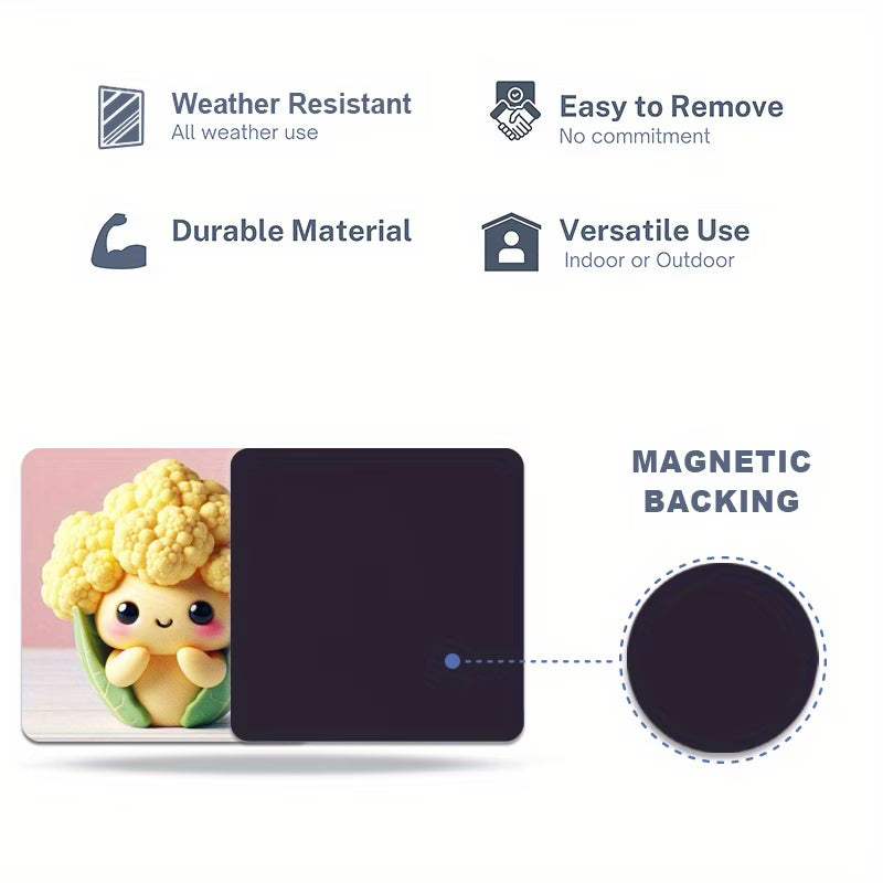 2D FALT 4pcs Face Magnets Set - Broccoli Cauliflower Cabbage Lettuce with Expressive Eyes for Dishwasher