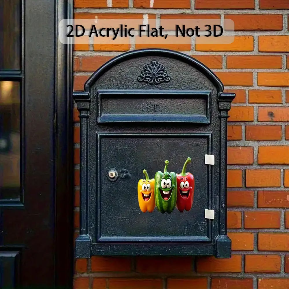 2D Flat, 1 Acrylic Fridge Magnet, 3.15 Inches, Cartoon Pepper Joy Trio - Bright Yellow