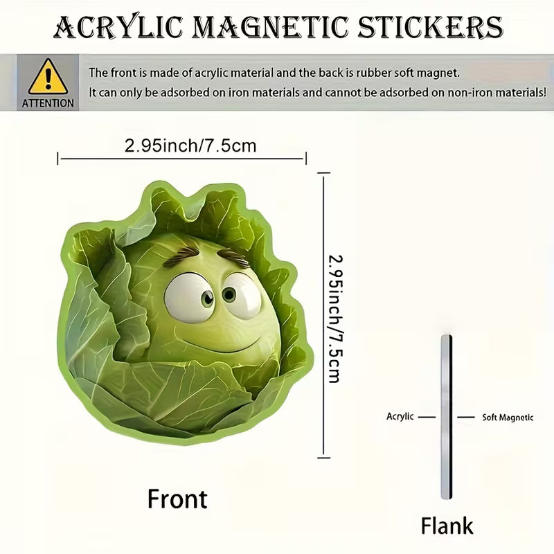 2D Flat Printing Funny Cabbage Fridge Magnet - Acrylic & Rubber Soft Magnetic Kitchen Decor for Food Lovers