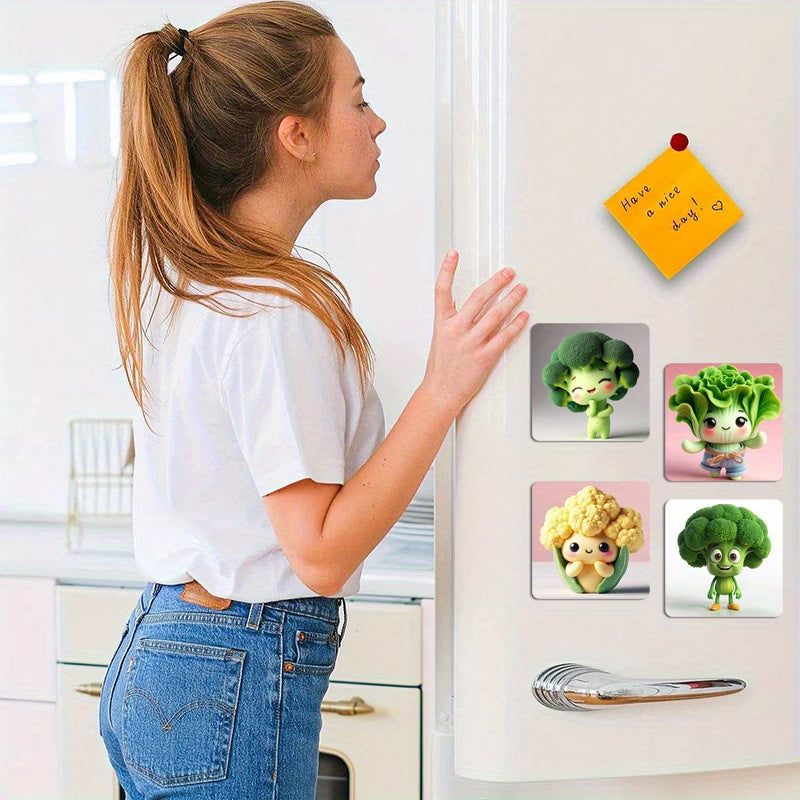2D FALT 4pcs Face Magnets Set - Broccoli Cauliflower Cabbage Lettuce with Expressive Eyes for Dishwasher